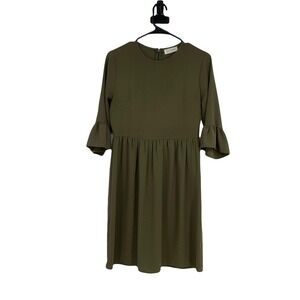 Ces Femme Olive Green A Line Midi Dress Ruffle Sleeve Modest Casual Everyday